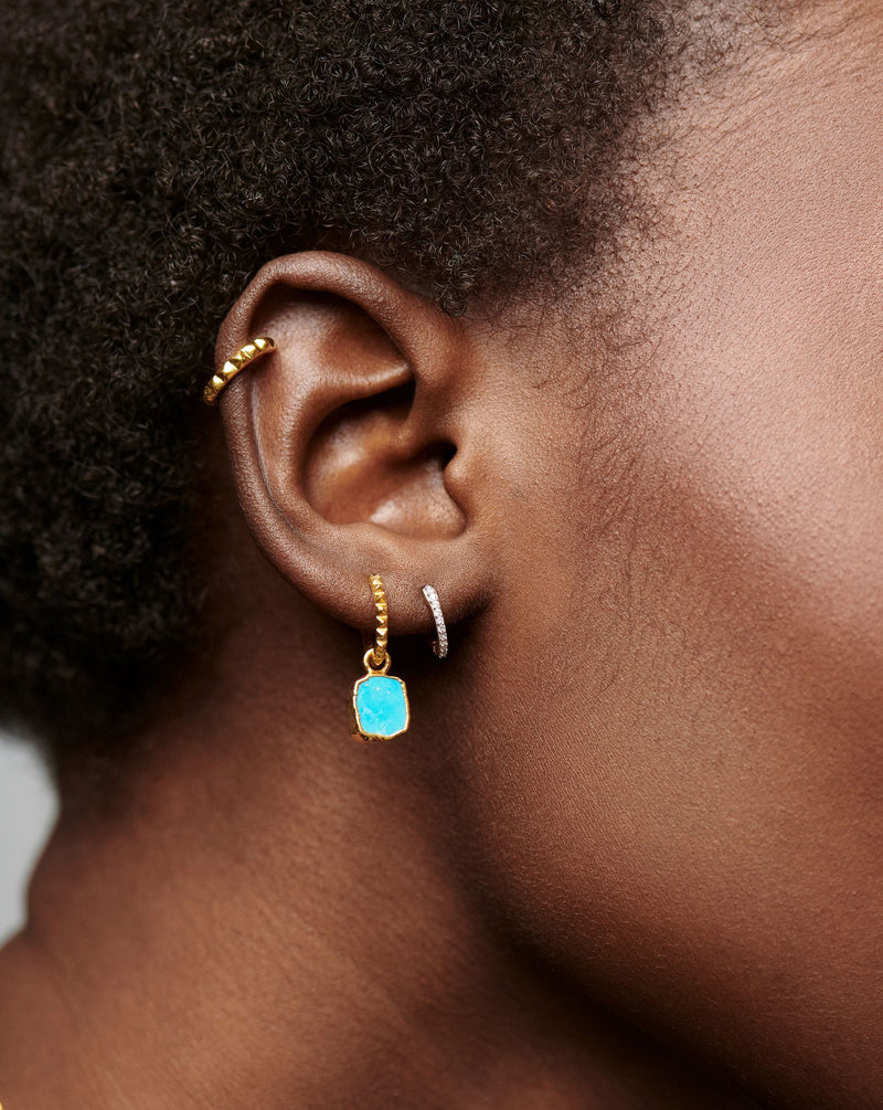 Missoma turquoise pyramid charm hoop earrings in gold vermeil, UK version