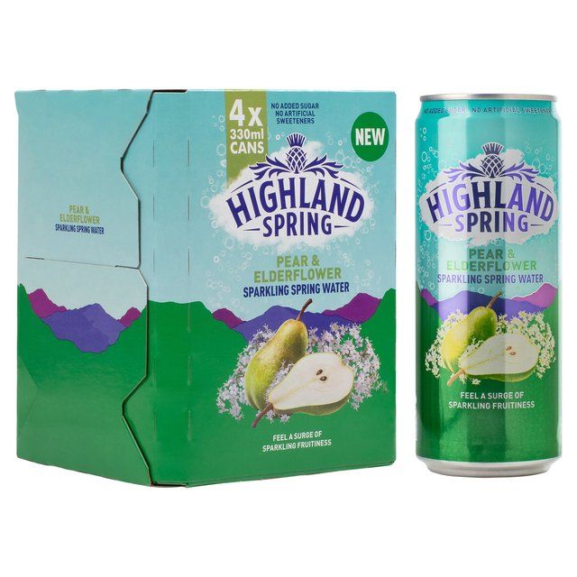 Highland Spring Sparkling Water Pear &amp; Hylleblomst 4 x 330ml