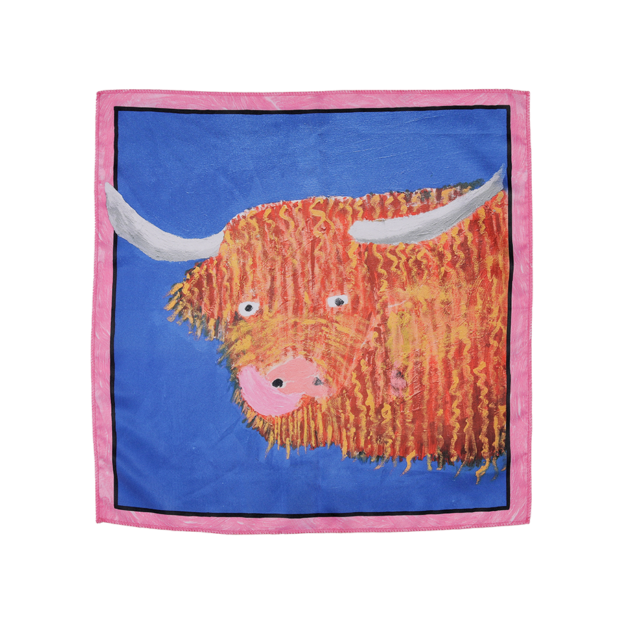 Lush Highland Cow Knot Wrap 50x50cm, imported from the UK
