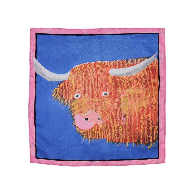 Lush Highland Cow Knot Wrap 50x50cm, imported from the UK