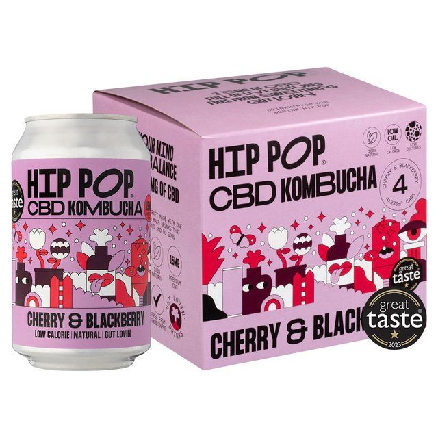 Hip Pop Cherry &amp;amp; Blackberry CBD Kombucha 4 x 330ml   4 x 330ml