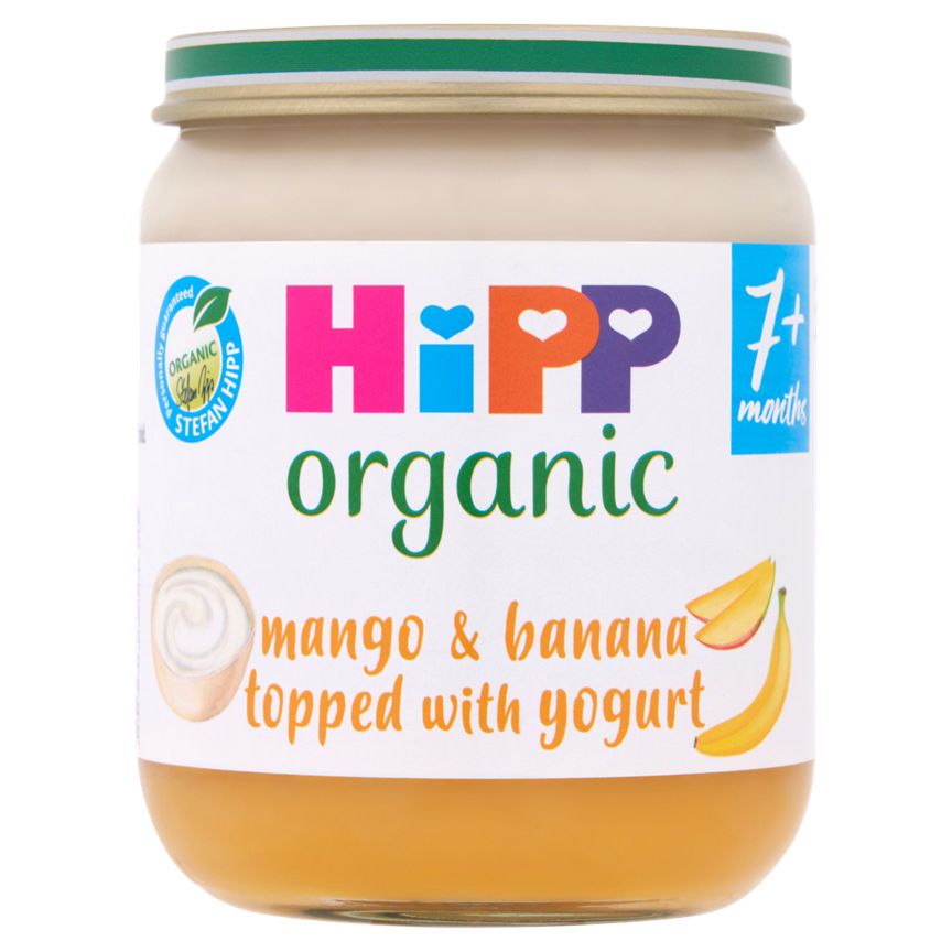 HiPP Fruit Layer Mango &amp; Jogurtilla päällystetty banaani vauvanruokapurkki 7+ kuukautta