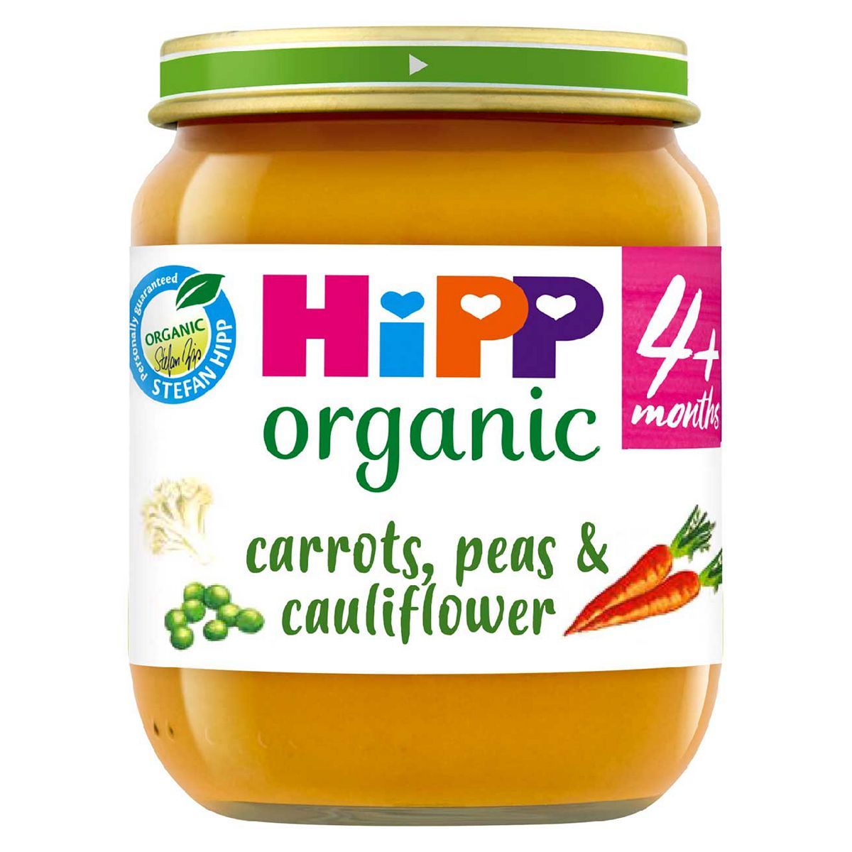 HiPP Organic Carrots Peas &amp; Karfiol bébiétel tégely 4+ hónapos 125g