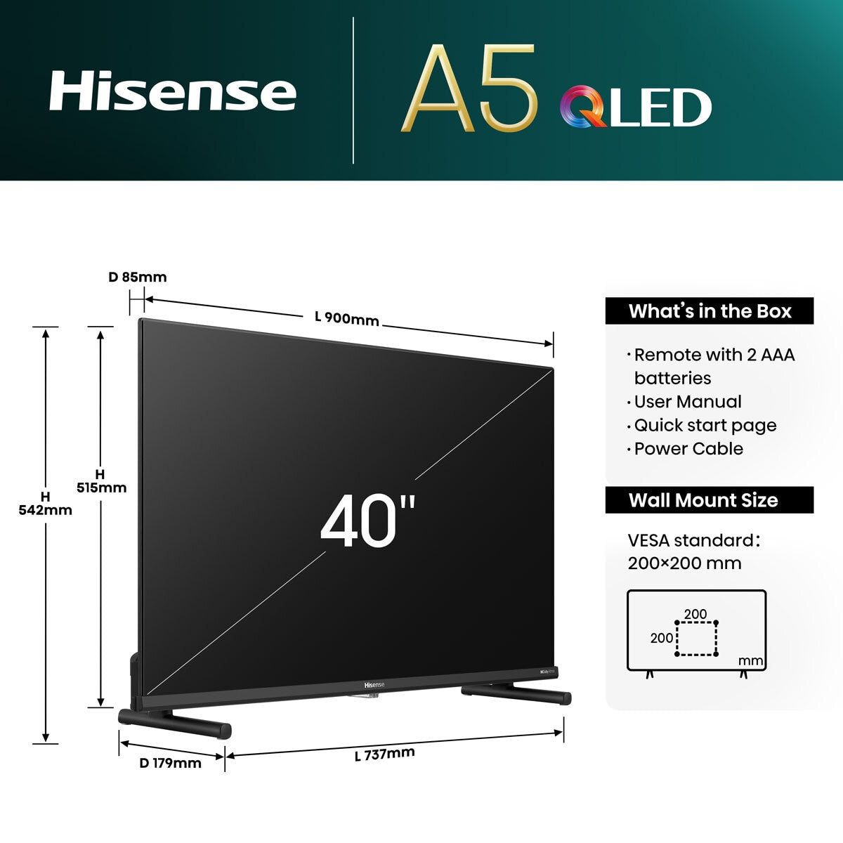 Hisense 40A5NQTUK 40 Inch QLED Smart TV