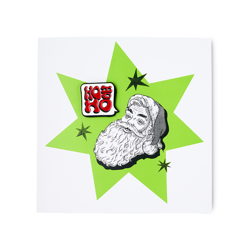 Lush HO HO HO Christmas greetings card with enamel badge (British brand)