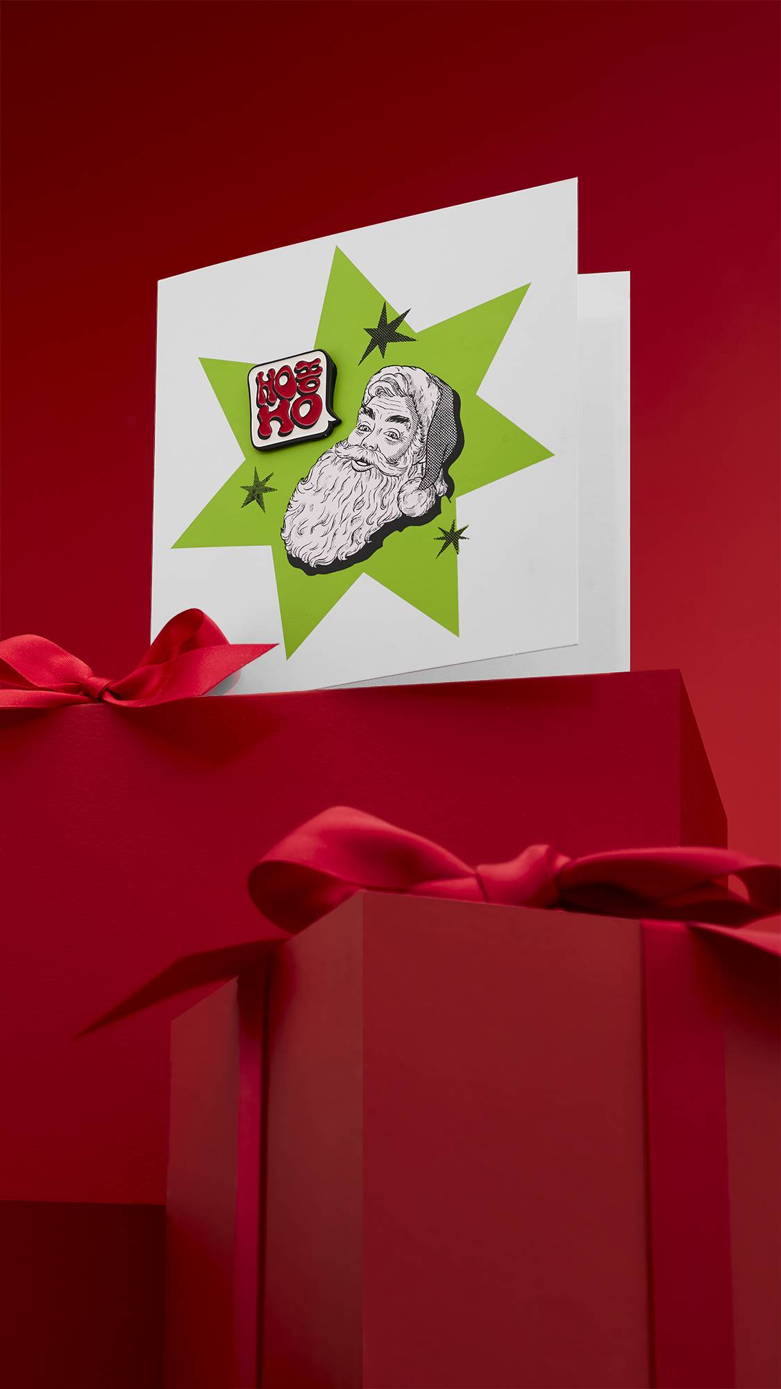 Lush HO HO HO Christmas greetings card with enamel badge (British brand)