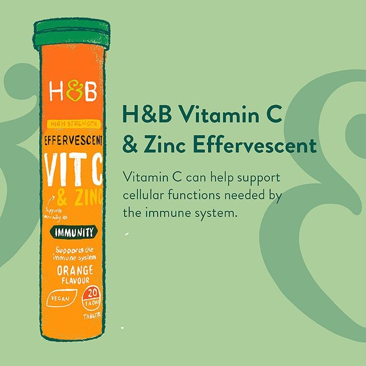 Holland &amp;amp; Barrett High Strength Effervescent Vit C &amp;amp; Zinc Orange Flavour 20 Tablets