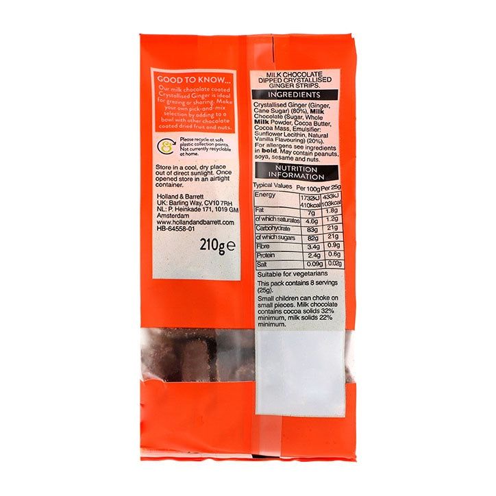 Holland & Barrett Milk Chocolate Crystallised Ginger 210g