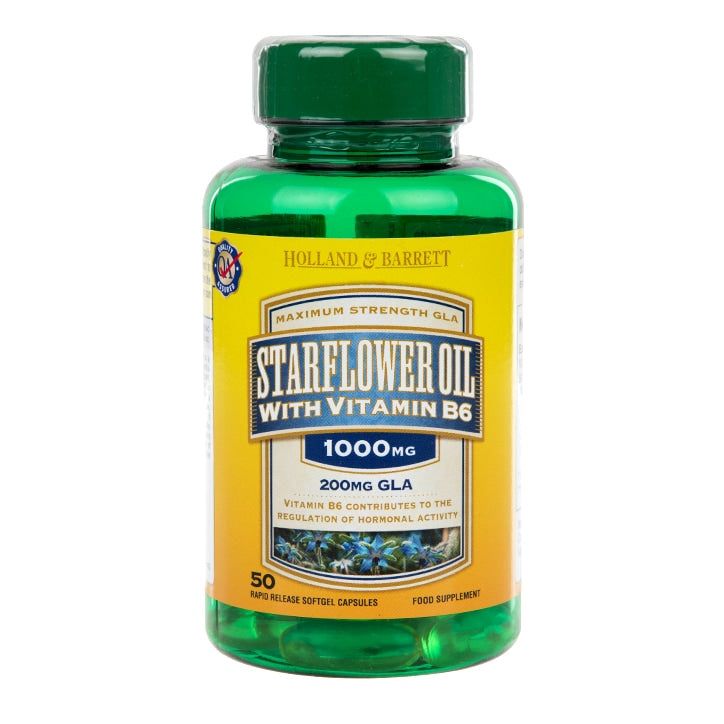Hollanti &amp; Barrett Starflower Oil 50 kapselia 1000mg B6-vitamiinilla