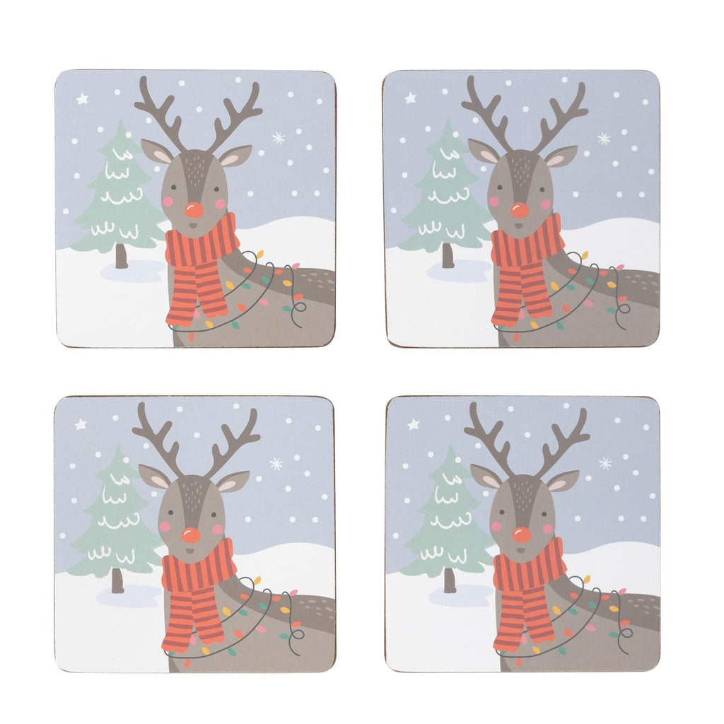 Home Santa & Reindeer Corkback Coaster 4pk