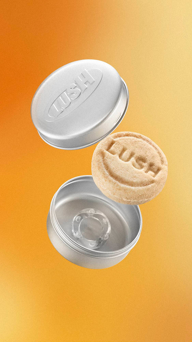 Lush round tin product holder with standle - British product