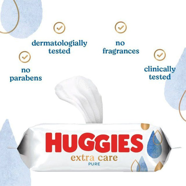 Huggies Extra Care Sensitive 99% Water Baby Wipes Jumbo Pack 12 x