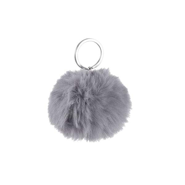 Hy Faux Fur Pom Pom Keyring Grey