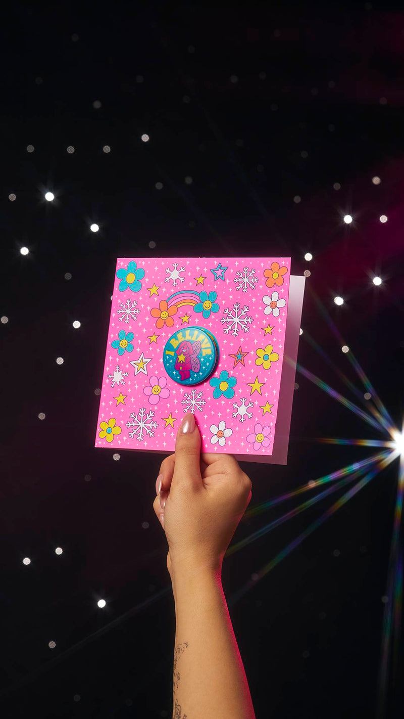 Lush Snow Fairy greetings card with pin badge, imported from the UK