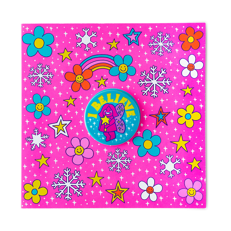 Lush Snow Fairy greetings card with pin badge, imported from the UK