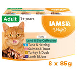 Iams Delights 1+ שקיות מזון רטוב לחתולים למבוגרים Land &amp; אוסף ים בג'לי