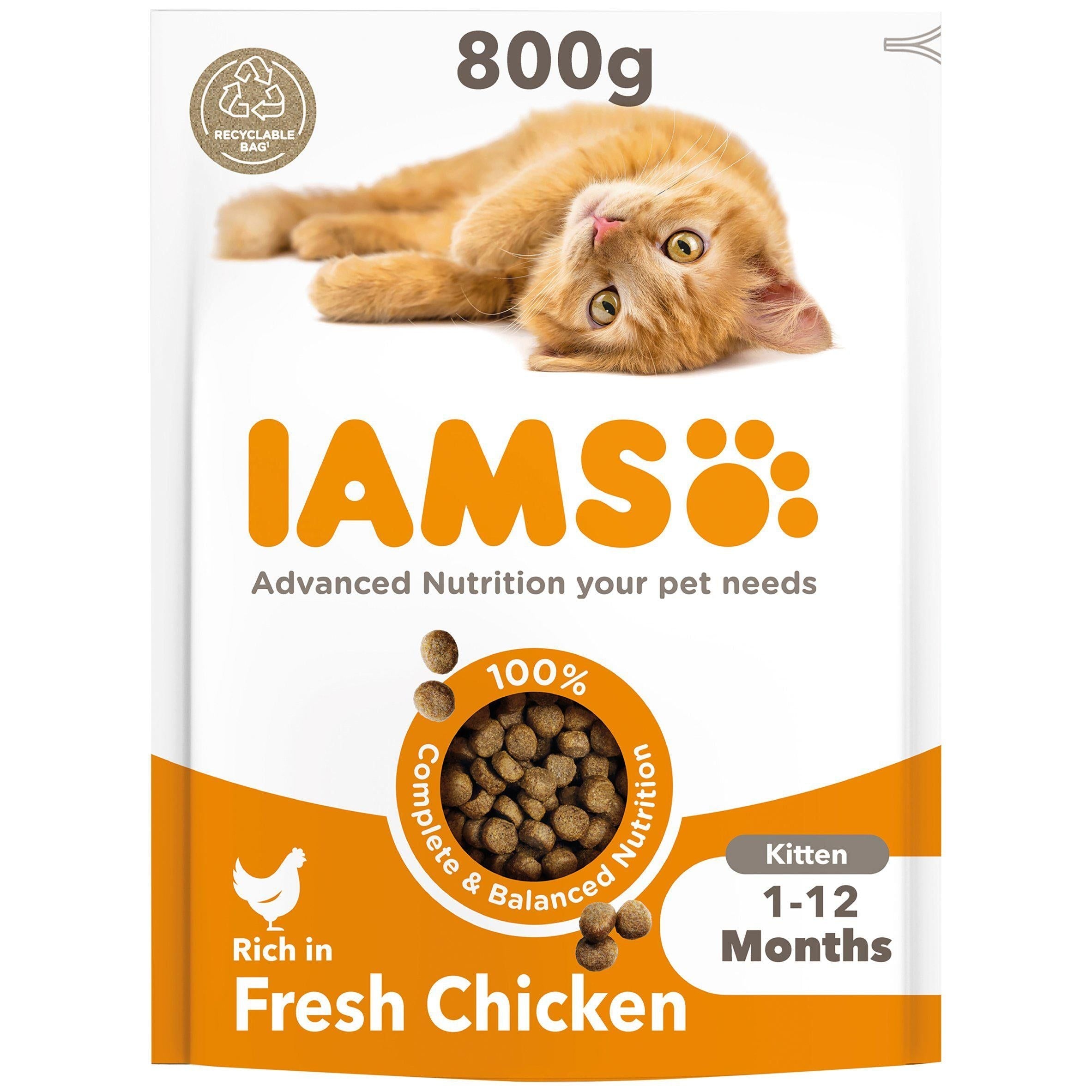 ताजा चिकन 800 ग्राम के साथ जीवन शक्ति बिल्ली का बच्चा भोजन के लिए IAMS