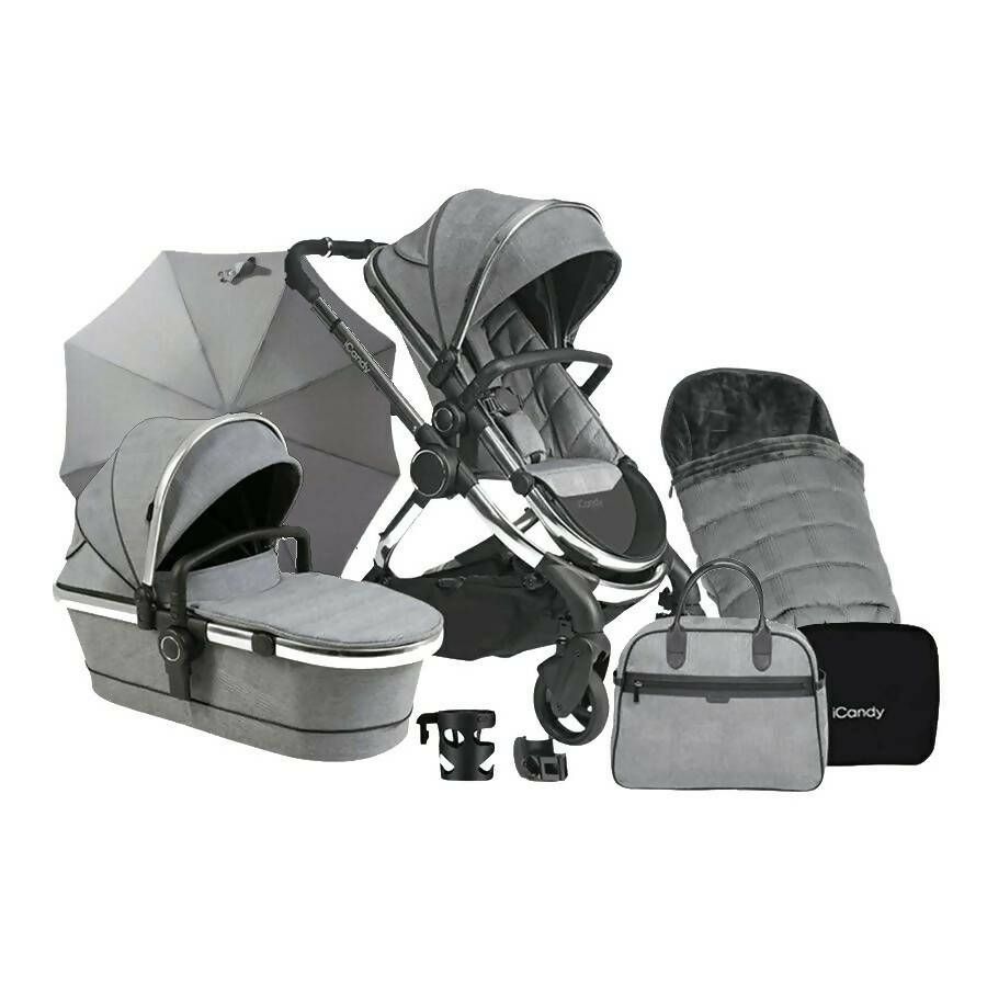 Oferta de paquete completo iCandy Peach 6 - Cuadros cromados / gris claro