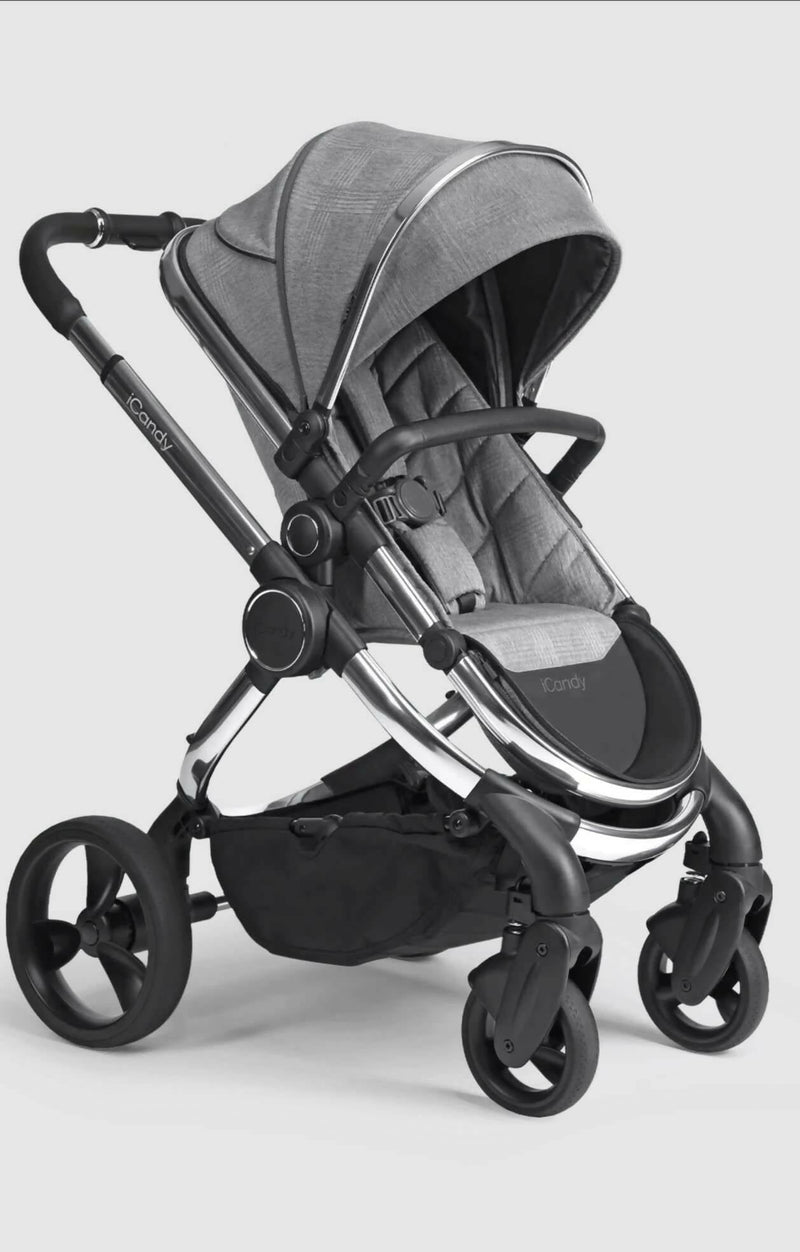 Oferta de paquete completo iCandy Peach 6 - Cuadros cromados / gris claro