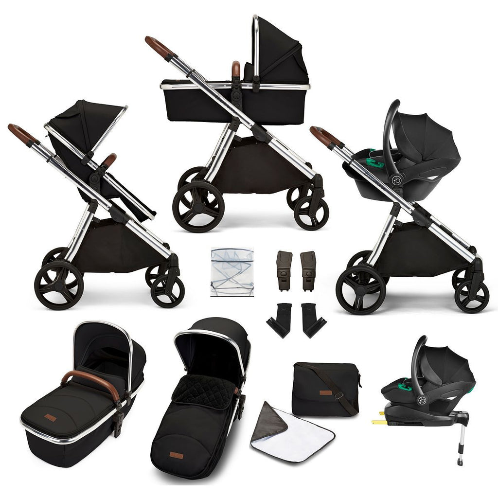 Ickle Bubba - Eclipse All-in-One I-Size Travel System with Isofix Base (Stratus) - Chrome / Jet Black / Tan