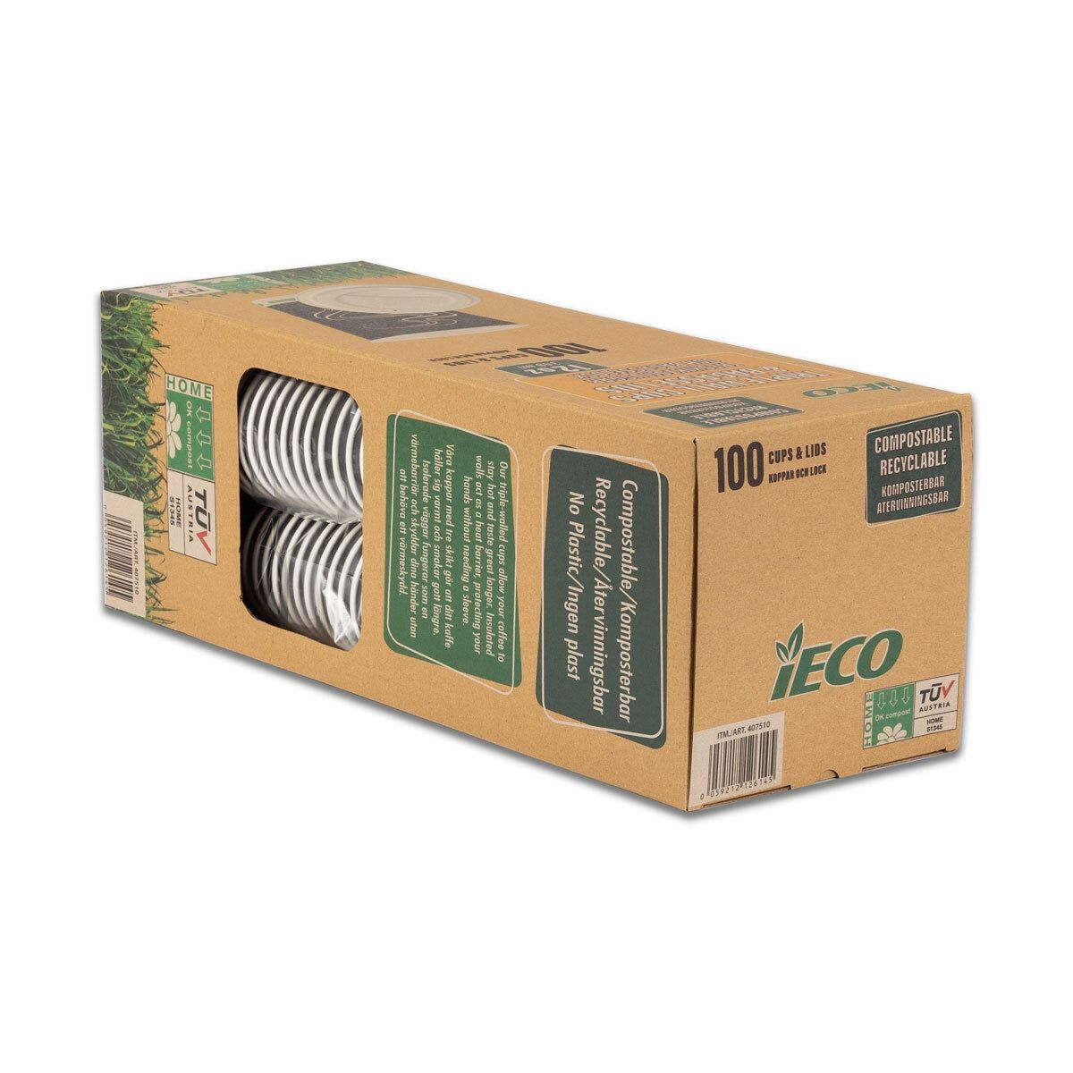 iECO Recyclable Triple Wall Hot Cups &amp;amp; Lids, 12oz, 100 Pack