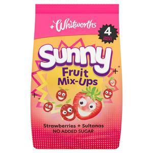 Whitworths Sunny Fruit Mix-Ups Strawberries Sultanas 4x18g pack (British brand)