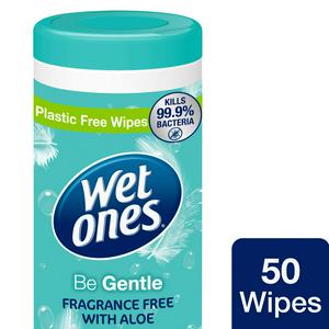 Wet Ones Antibacterial Hand Wipes Fragrance Free Aloe 50 Pack (British brand)