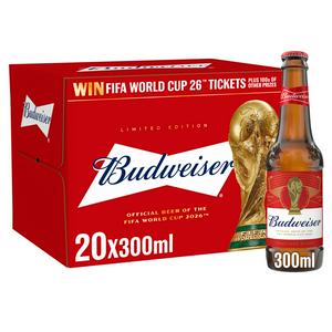 Budweiser Lager Beer Glass Bottles 20 x 300ml - British product