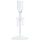 Habitat Glass Bow Taper Candle Holder pink ribbon 20cm height, UK version
