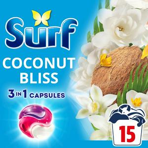 Surf 3 In 1 Laundry Capsules Coconut Bliss 15 Washes (British brand)