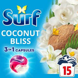 Surf 3 In 1 Laundry Capsules Coconut Bliss 15 Washes (British brand)