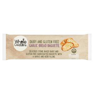 Wholecreations Milch- und glutenfreies Knoblauchbrot-Baguette, vorgebacken, 190 g