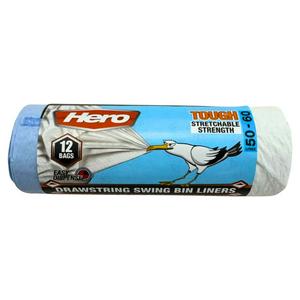 Hero drawstring bin liners 50-60L 12 pack - British product