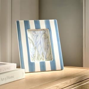 Sainsburys Habitat Ceramic Stripe Photo Frame Blue 5x7- Buy online at McGrocer