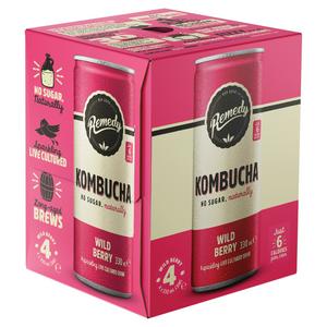Sainsburys Remedy Villbær Kombucha Sukkerfri Sprudlende Te 4x330ml Pakke - Kjøp online hos McGrocer