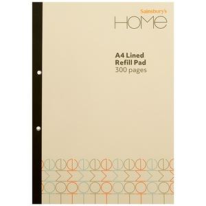 Sainsbury's Home lined notebook refill 300 pages (British brand)
