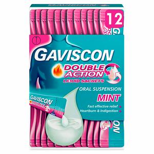 Gaviscon Double Action heartburn relief sachets Mint 12 pack, UK version