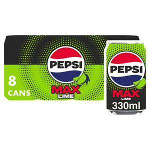 Pepsi Max Lime Cola 8 x 330ml, imported from the UK