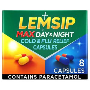 Lemsip Max Day & Night Capsules x8, imported from the UK