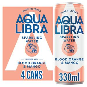 Aqua Libra Sparkling Water Blood Orange Mango 4x330ml - British product