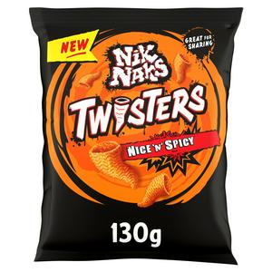 Nik Naks Twisters Nice N Spicy sharing crisps 130g, imported from the UK