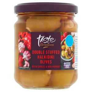 Sainsbury's Double Stuffed Olives Garlic & Red Pepper 190g (British brand)