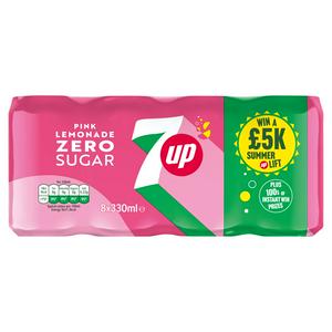 Sainsburys 7UP Zero Sugar Pink Lemonade Soft Drink 8 x 330ml Cans- Buy online at McGrocer