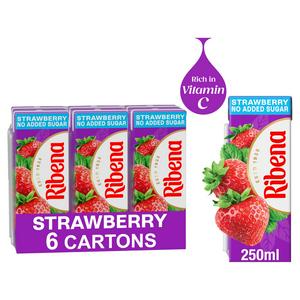 Ribena No Added Sugar Strawberry Juice Drink 6 x 250ml, imported from the UK