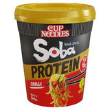 Nissin Soba Protein Chilli Noodle Pot 93g, imported from the UK