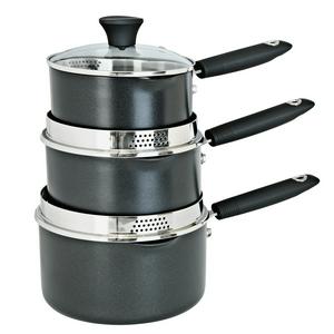 Habitat 3 piece aluminium pan set black imported from the UK