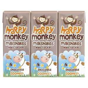 Happy Monkey chocolate milkshakes 3 pack 200ml each, UK version