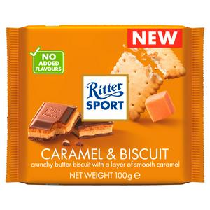 Ritter Sport caramel biscuit chocolate bar 100g, imported from the UK