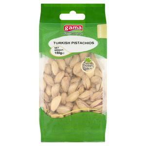Gama brand Turkish pistachios salted variety 150g bag, UK version