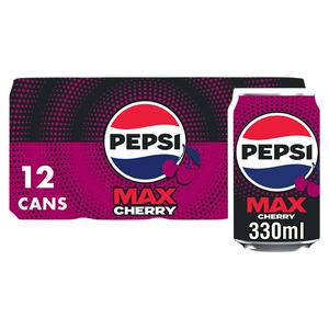 Pepsi Max Cherry Cola No Sugar 12x330ml, imported from the UK